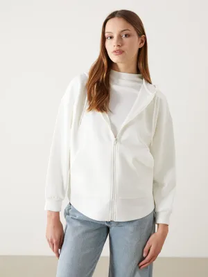 LCW Modest Beige Hooded Oversize Women Zippered Sweatshirt