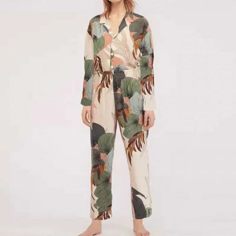 Leaf Pattern Loose Fit Short and Pajama Set