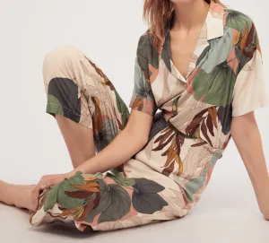 Leaf Pattern Loose Fit Short and Pajama Set