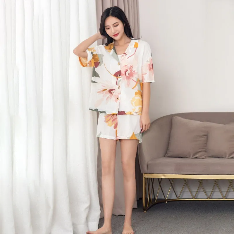 Leaf Pattern Loose Fit Short and Pajama Set