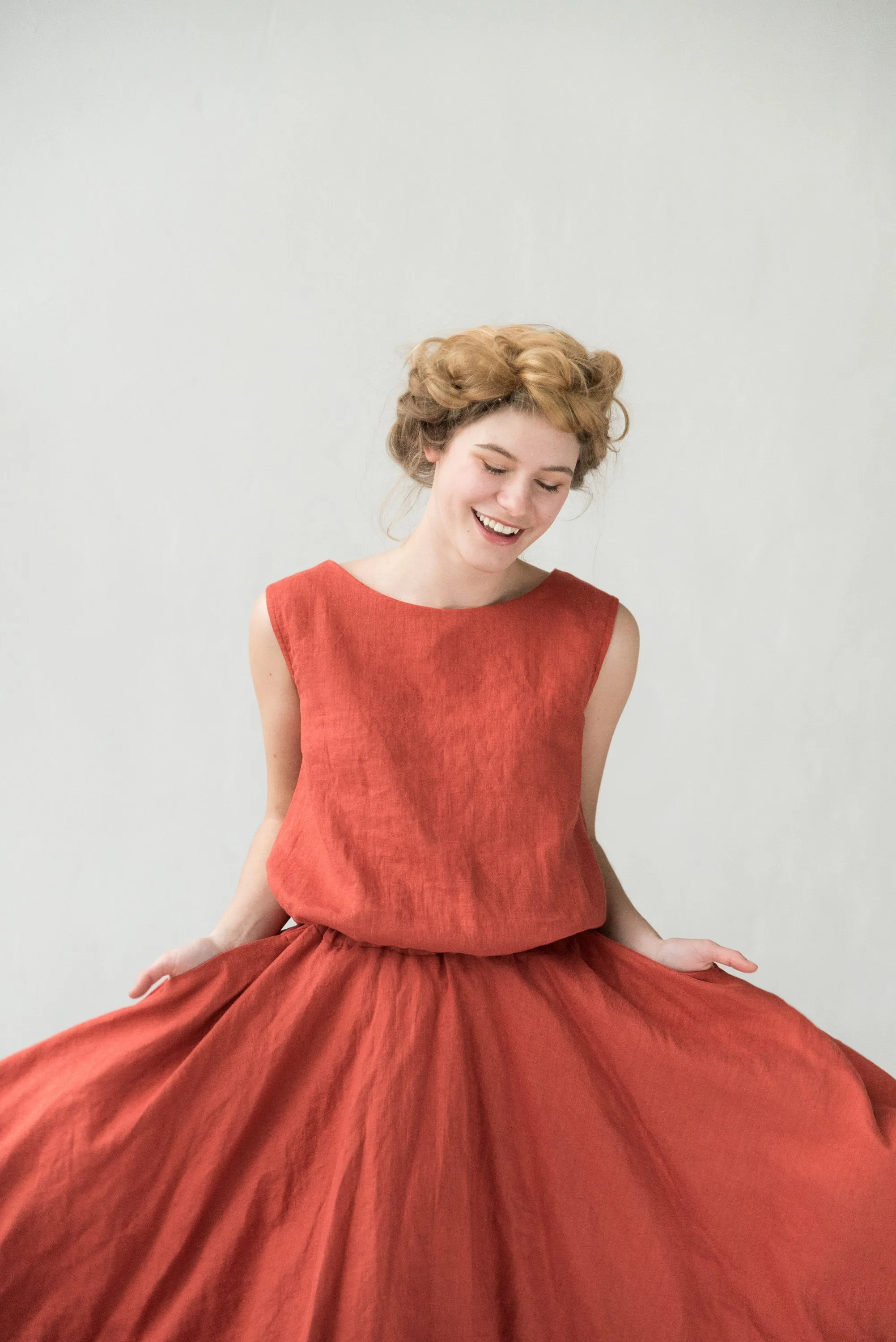 LeMuse Knee length linen skirt VALENCIA, Orange, L