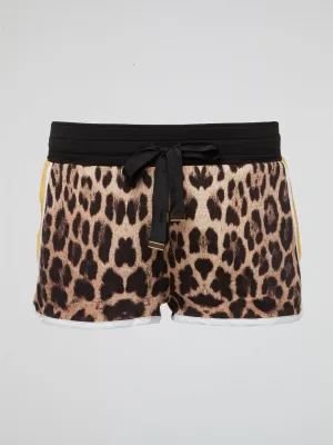 Leopard Print Drawstring Shorts