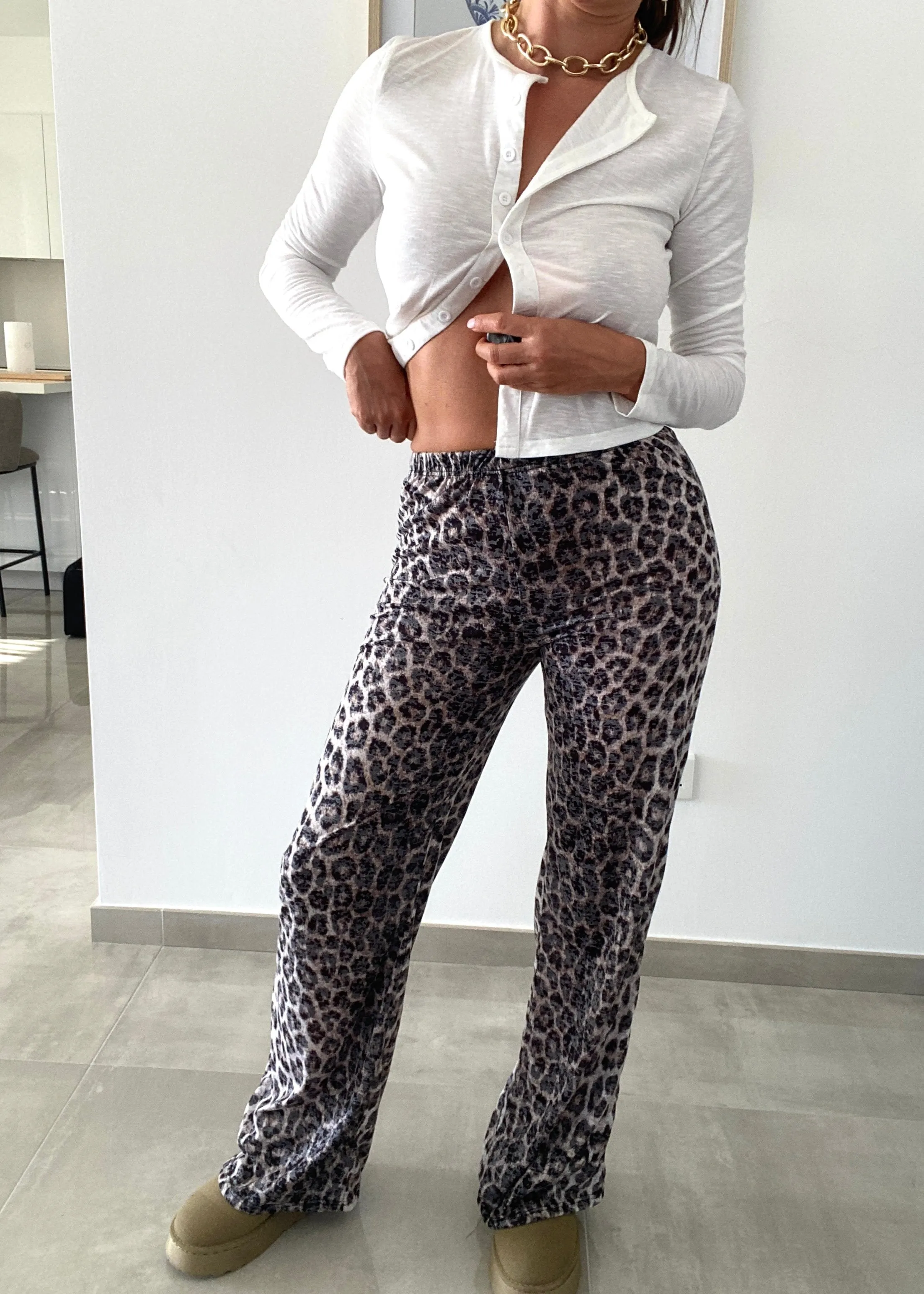 Leopard Straight Leg Jersey Trousers