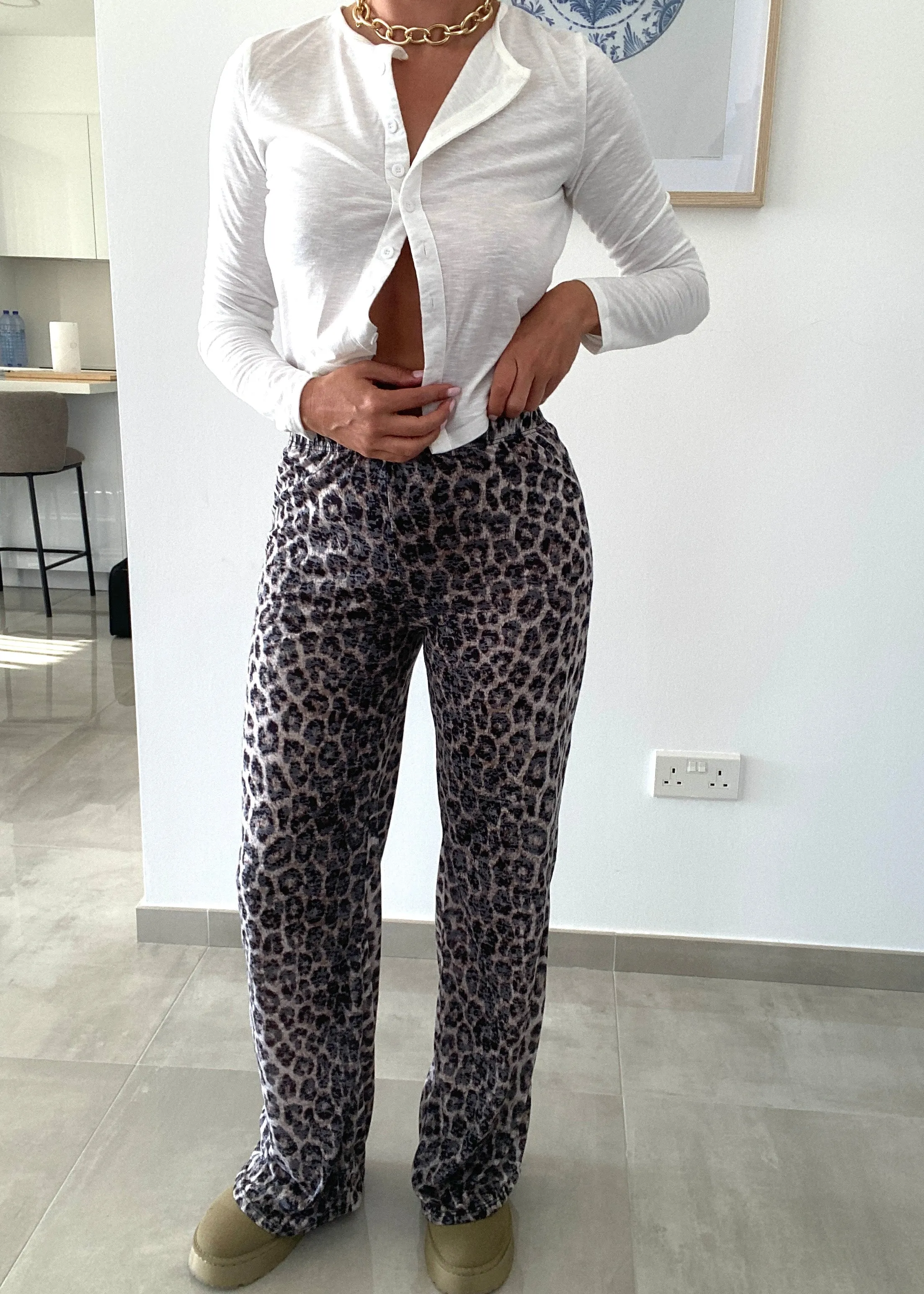 Leopard Straight Leg Jersey Trousers