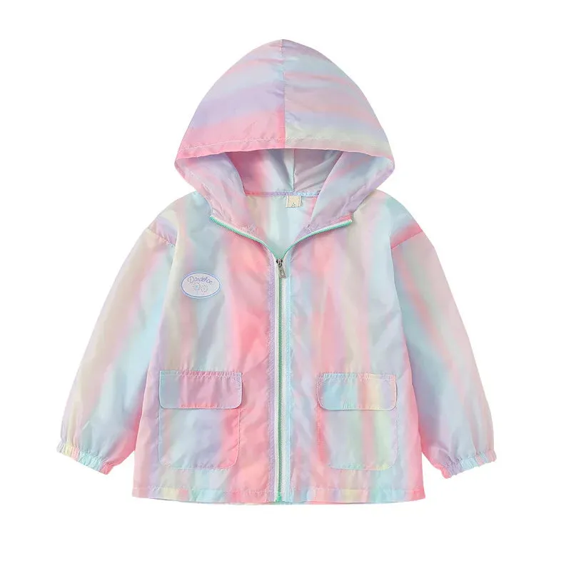 Lightweight Kids Sun Suit Top Jackets Full Zip Hooded Lovely Girls Coats