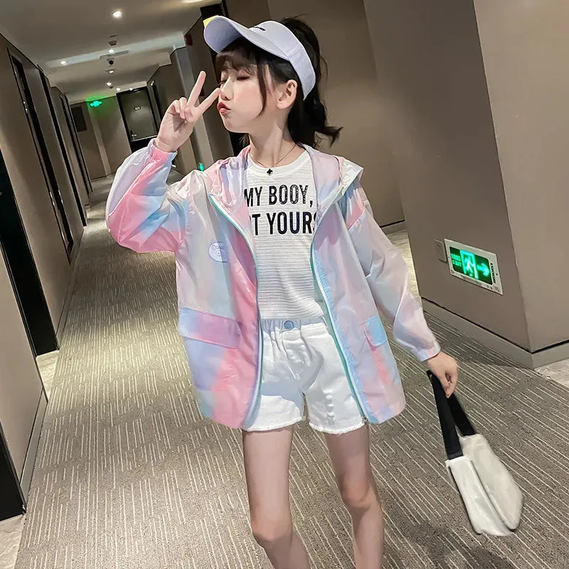 Lightweight Kids Sun Suit Top Jackets Full Zip Hooded Lovely Girls Coats
