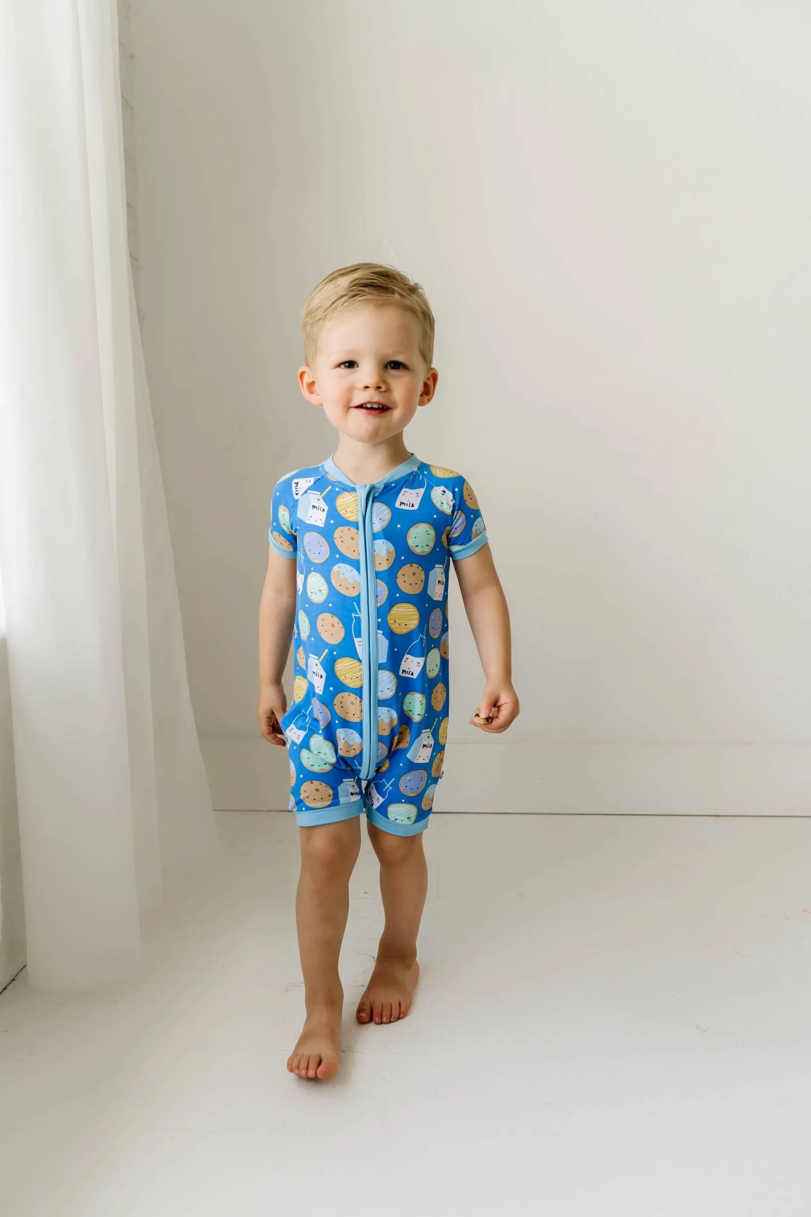 Little Sleepies Blue Cookies & Milk Shorty Romper/Sleeper
