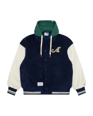 Logo hooded varsity jacket