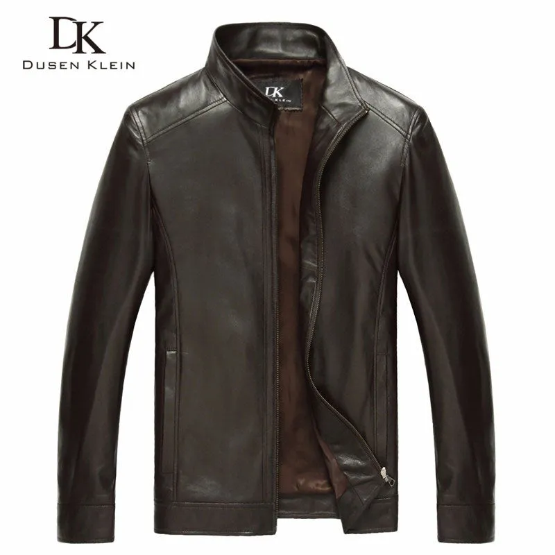 Luxury Genuine sheepskin leather jacket  Brand Dusen Klein men slim Designer spring leather coats Black/Brown 14B0109