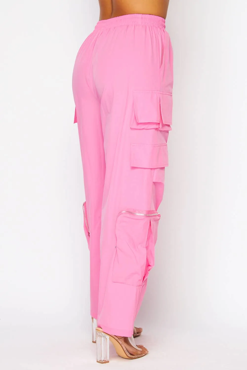 Mandy Zipper Cargo Pocket Relaxed Drawstring Pants (HXP050)