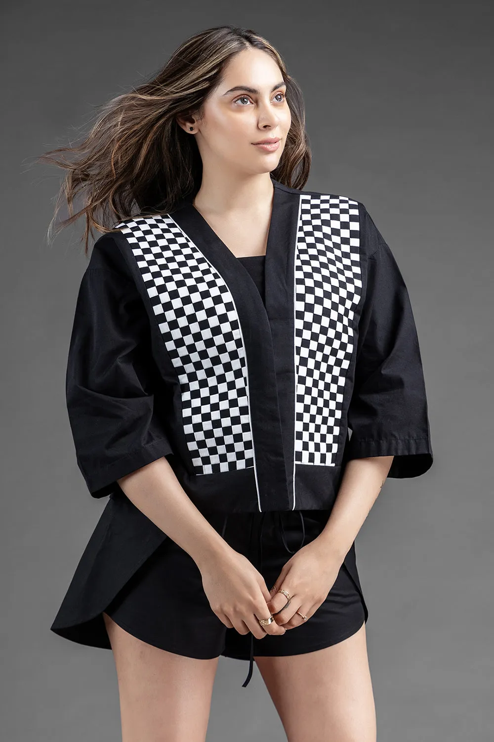 Matted Short Jacket Set - Black