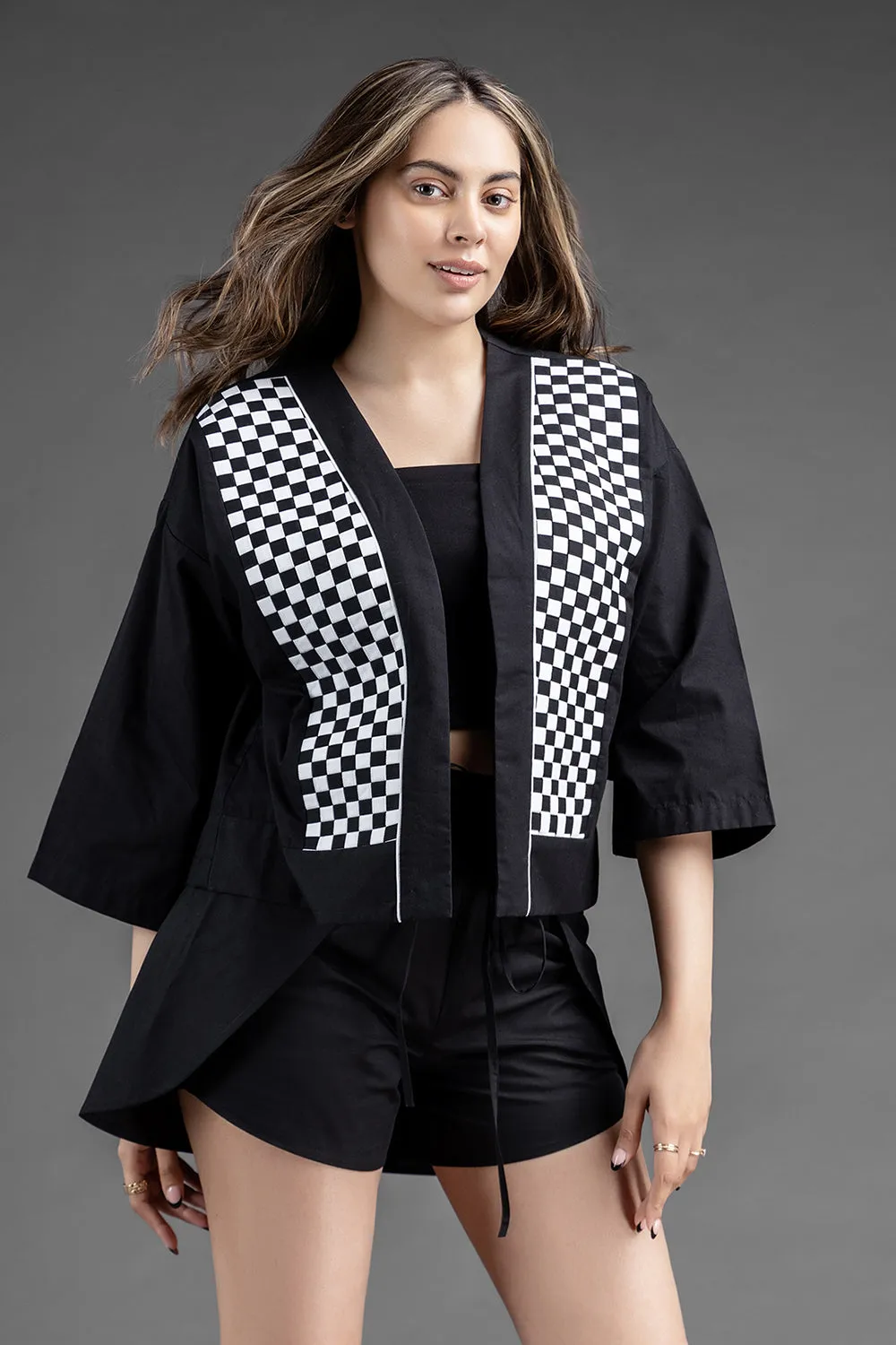 Matted Short Jacket Set - Black