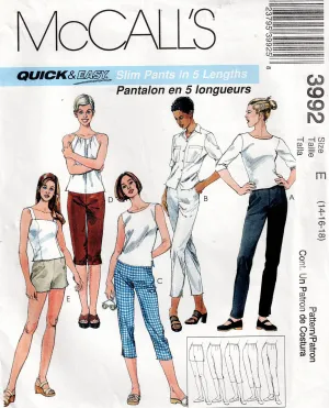 McCall's 3992 Womens EASY Slim Pants in 5 Lengths Out Of Print Sewing Pattern Sizes 14 - 18 UNCUT Factory Folded