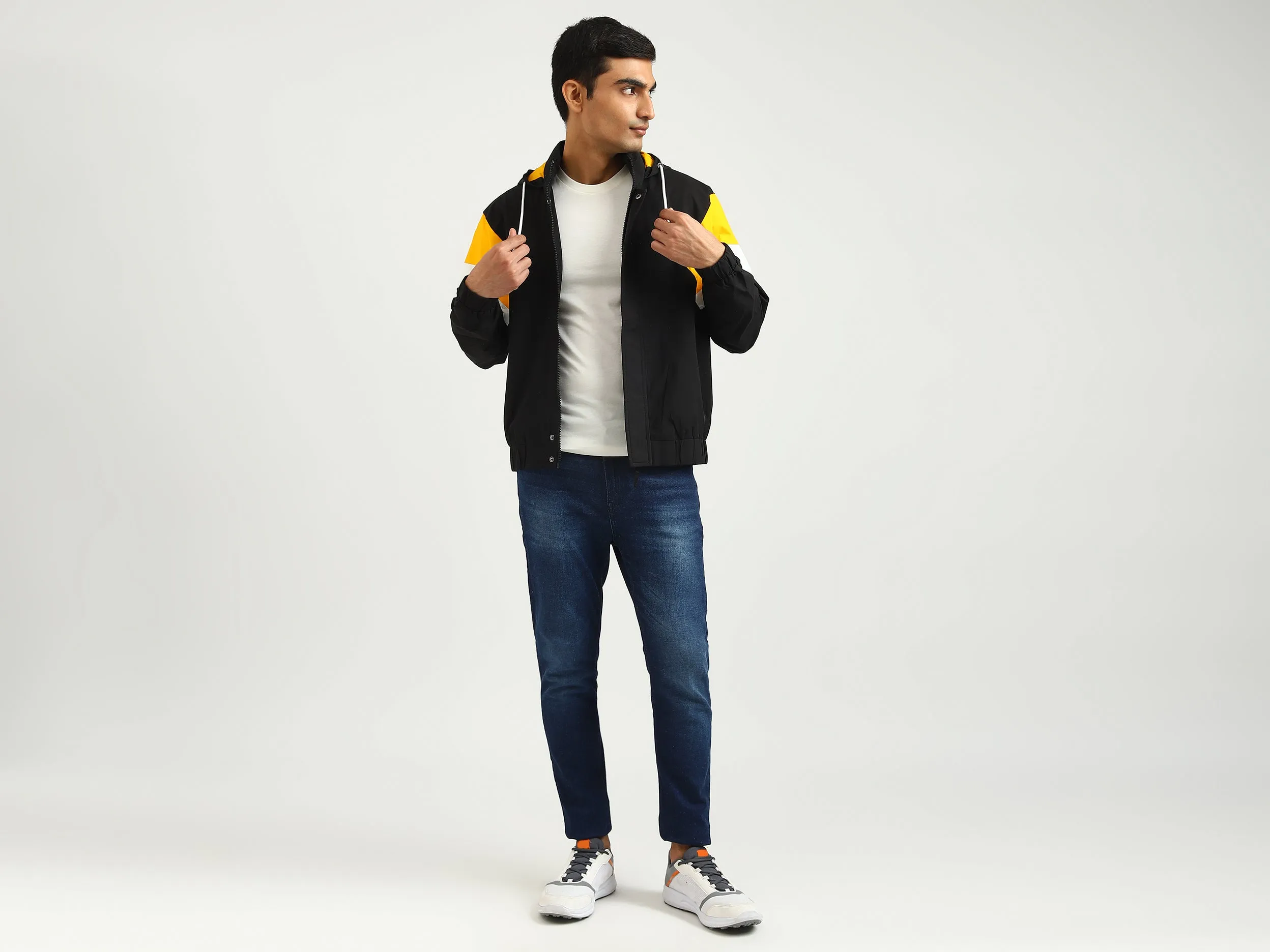 Men Colorblock Hooded Jacket