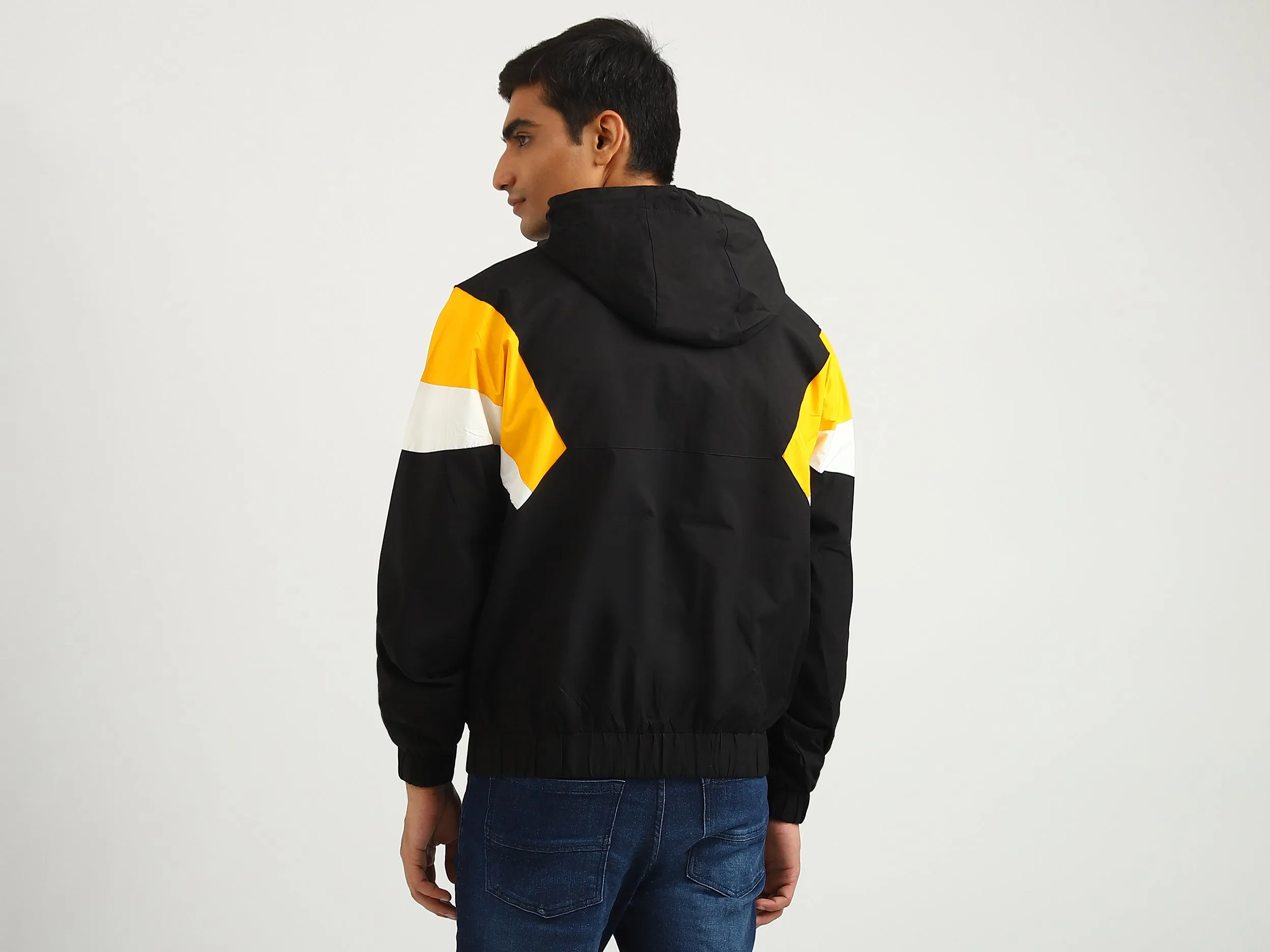 Men Colorblock Hooded Jacket