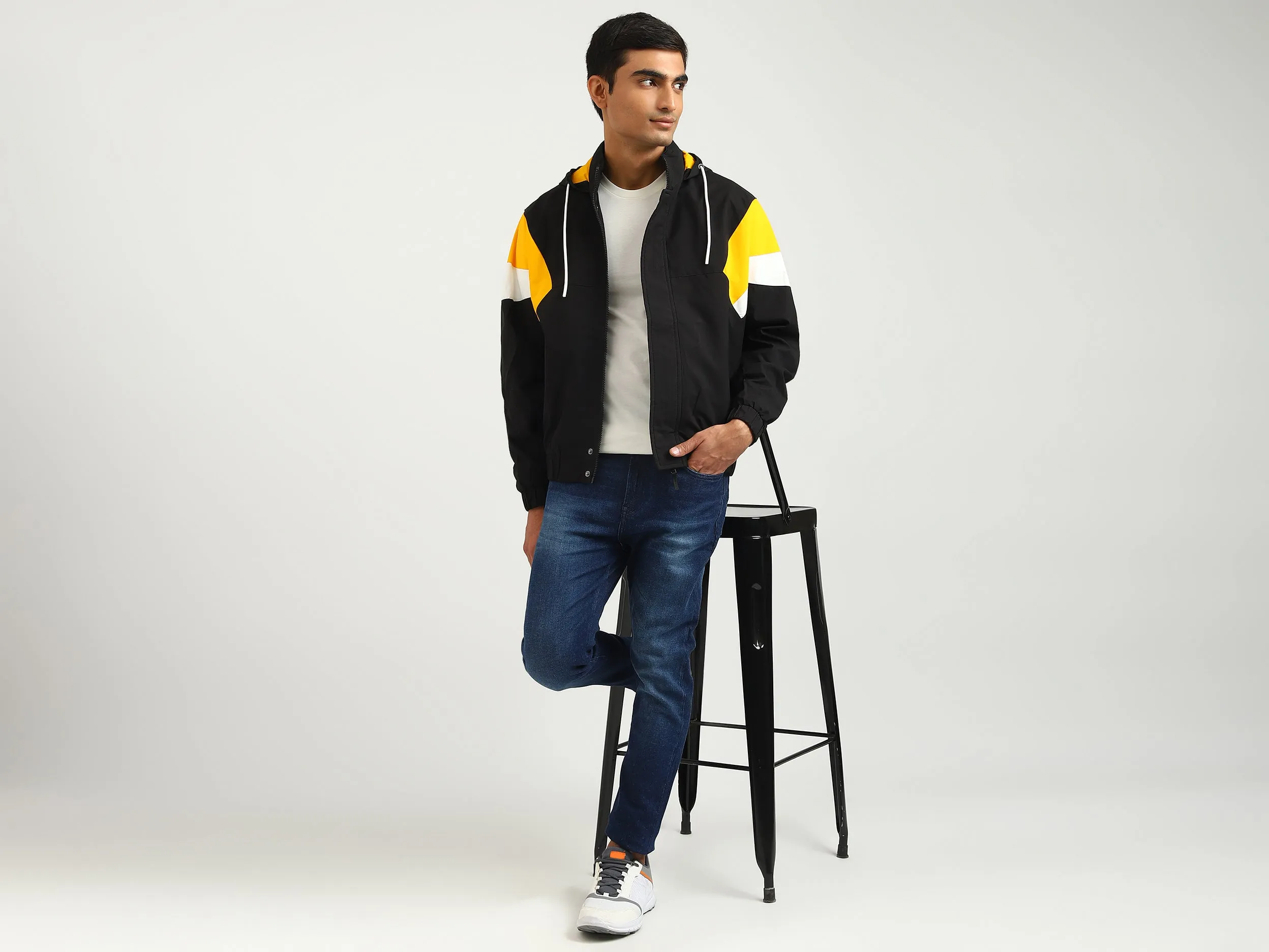 Men Colorblock Hooded Jacket