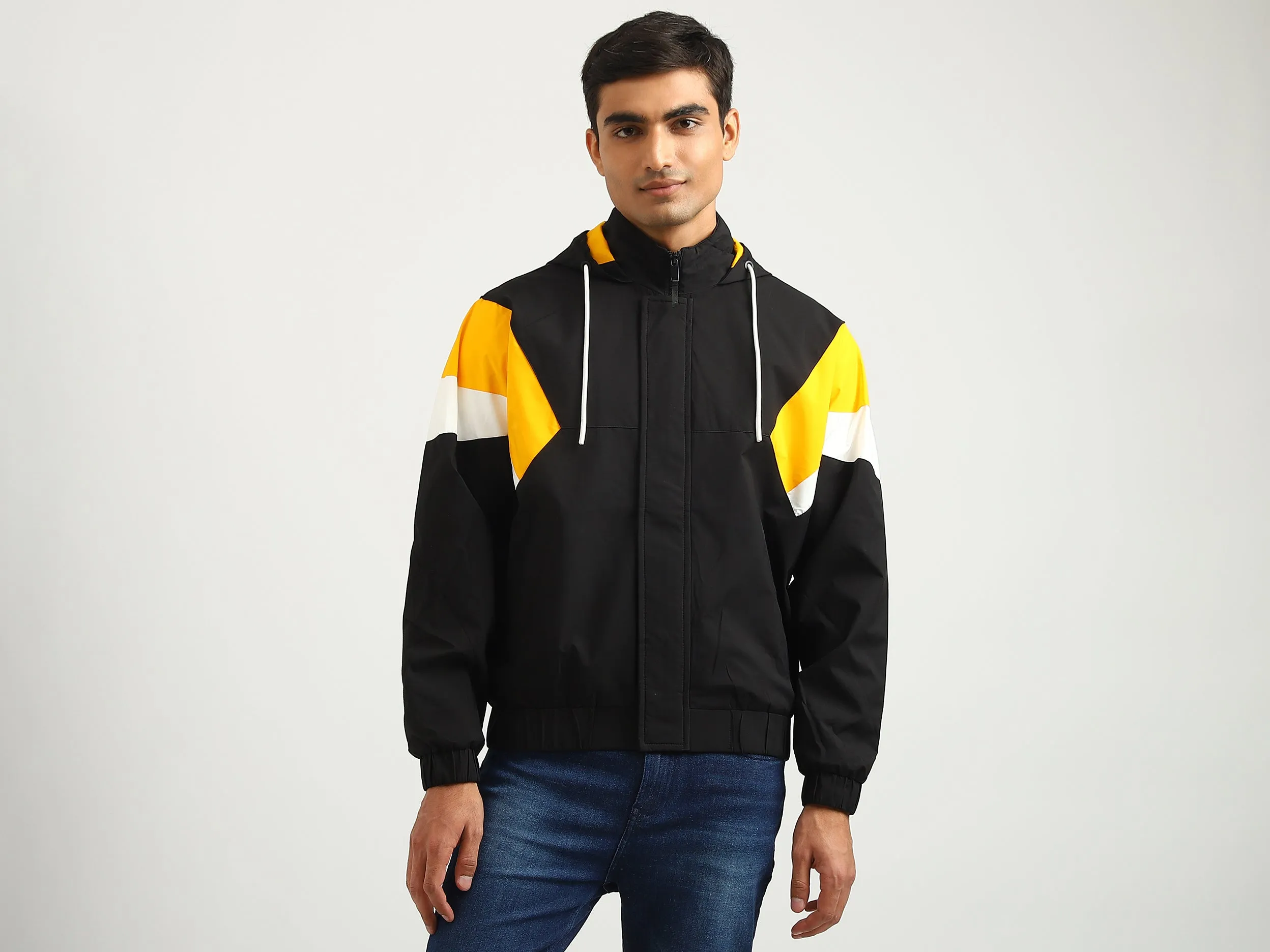 Men Colorblock Hooded Jacket