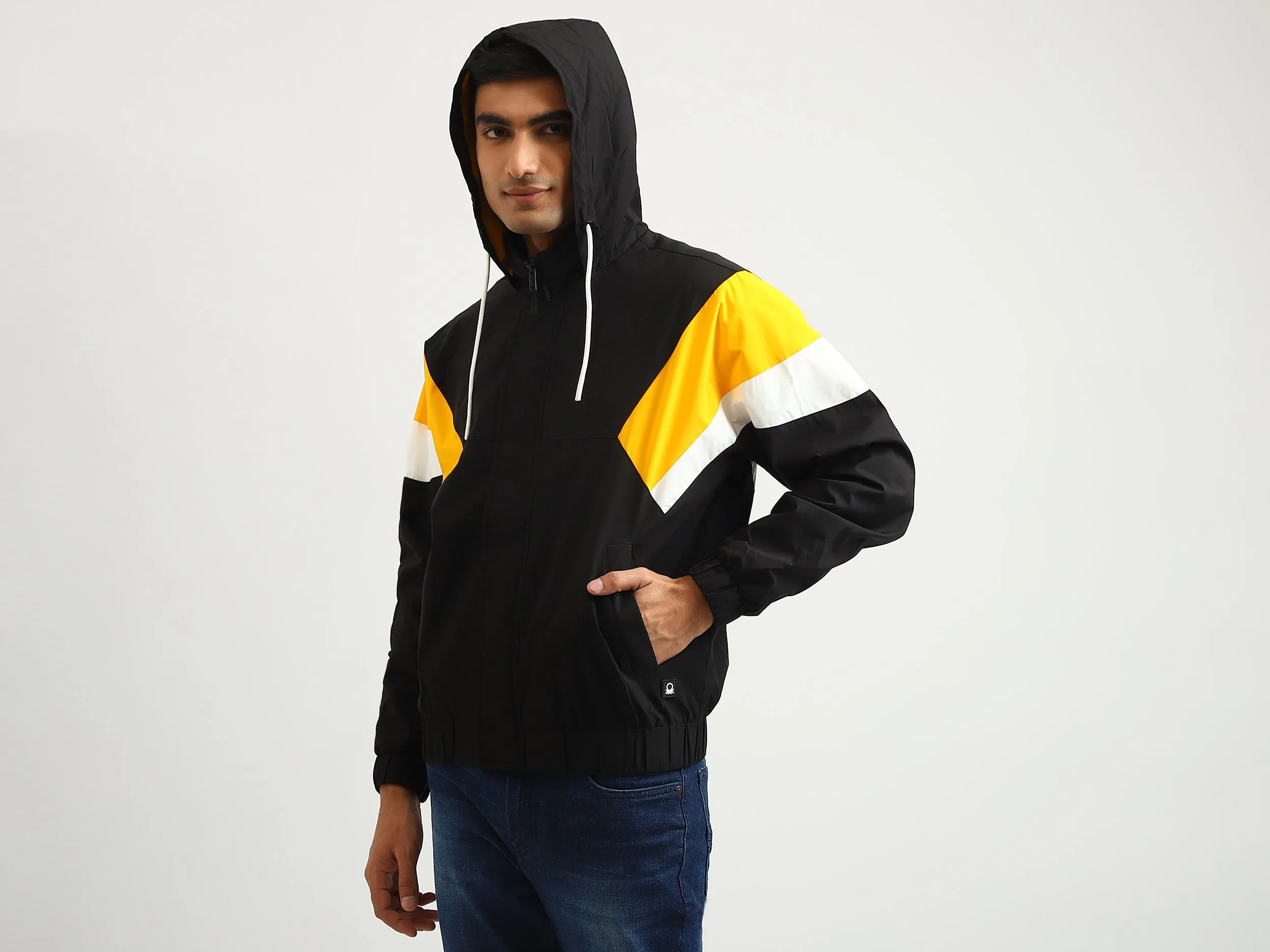 Men Colorblock Hooded Jacket
