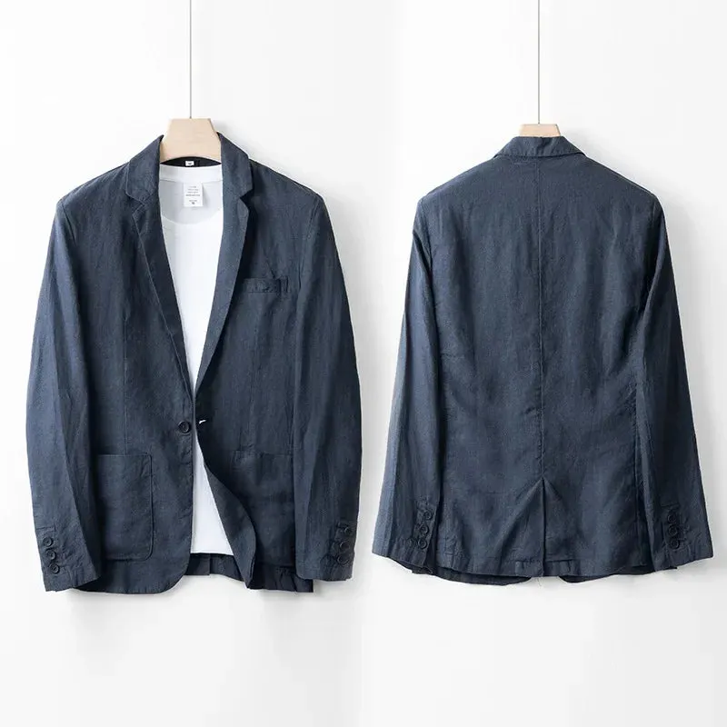 Men's British Style Linen Suit Jacket - Casual, Loose-Fit Blazer In Natural Linen With 4 Color Options