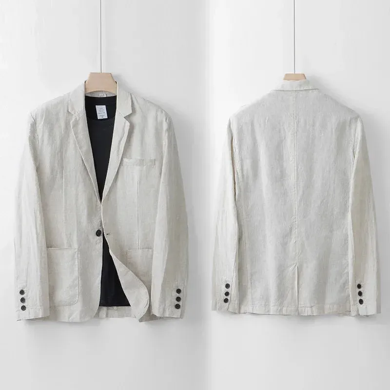 Men's British Style Linen Suit Jacket - Casual, Loose-Fit Blazer In Natural Linen With 4 Color Options