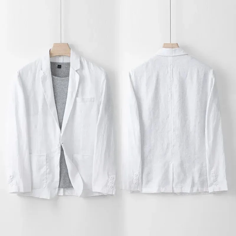 Men's British Style Linen Suit Jacket - Casual, Loose-Fit Blazer In Natural Linen With 4 Color Options