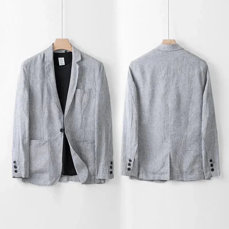 Men's British Style Linen Suit Jacket - Casual, Loose-Fit Blazer In Natural Linen With 4 Color Options