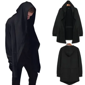 Men's Cardigan Hooded Long Sleeve Coats Jackets ninja goth gothic punk hoodie Black Casual Winter Autumn Clothes M-XXL