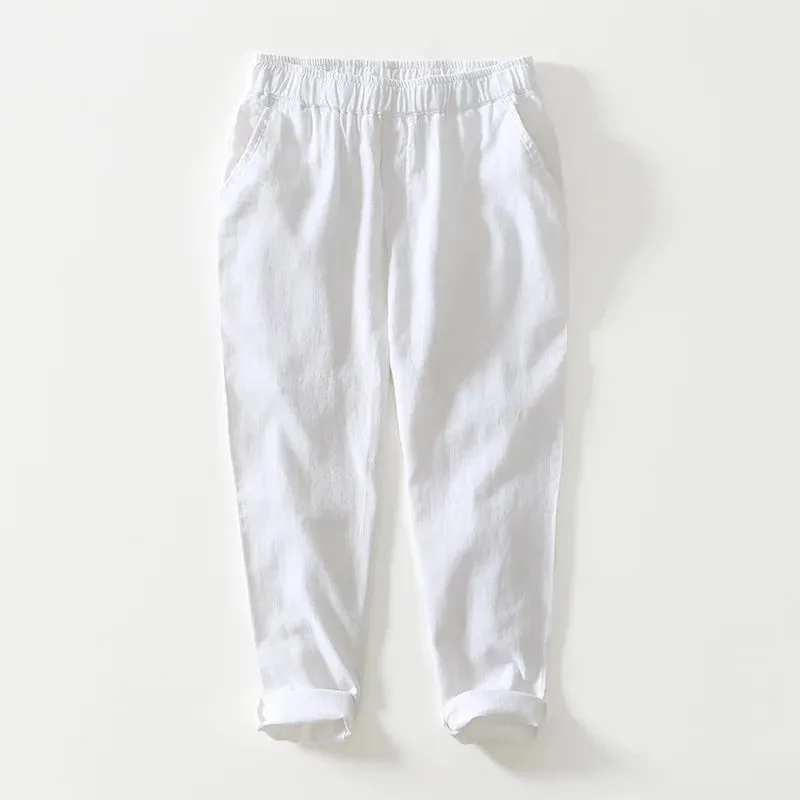 Men's Casual Linen Cotton Trousers: Breathable and Comfortable Cropped Pants