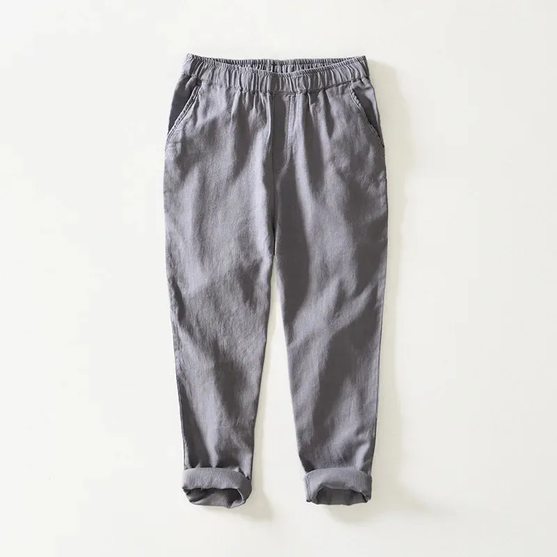 Men's Casual Linen Cotton Trousers: Breathable and Comfortable Cropped Pants