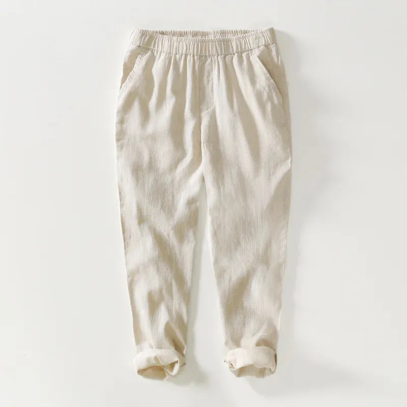 Men's Casual Linen Cotton Trousers: Breathable and Comfortable Cropped Pants