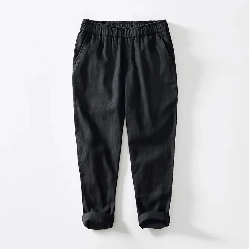 Men's Casual Linen Cotton Trousers: Breathable and Comfortable Cropped Pants