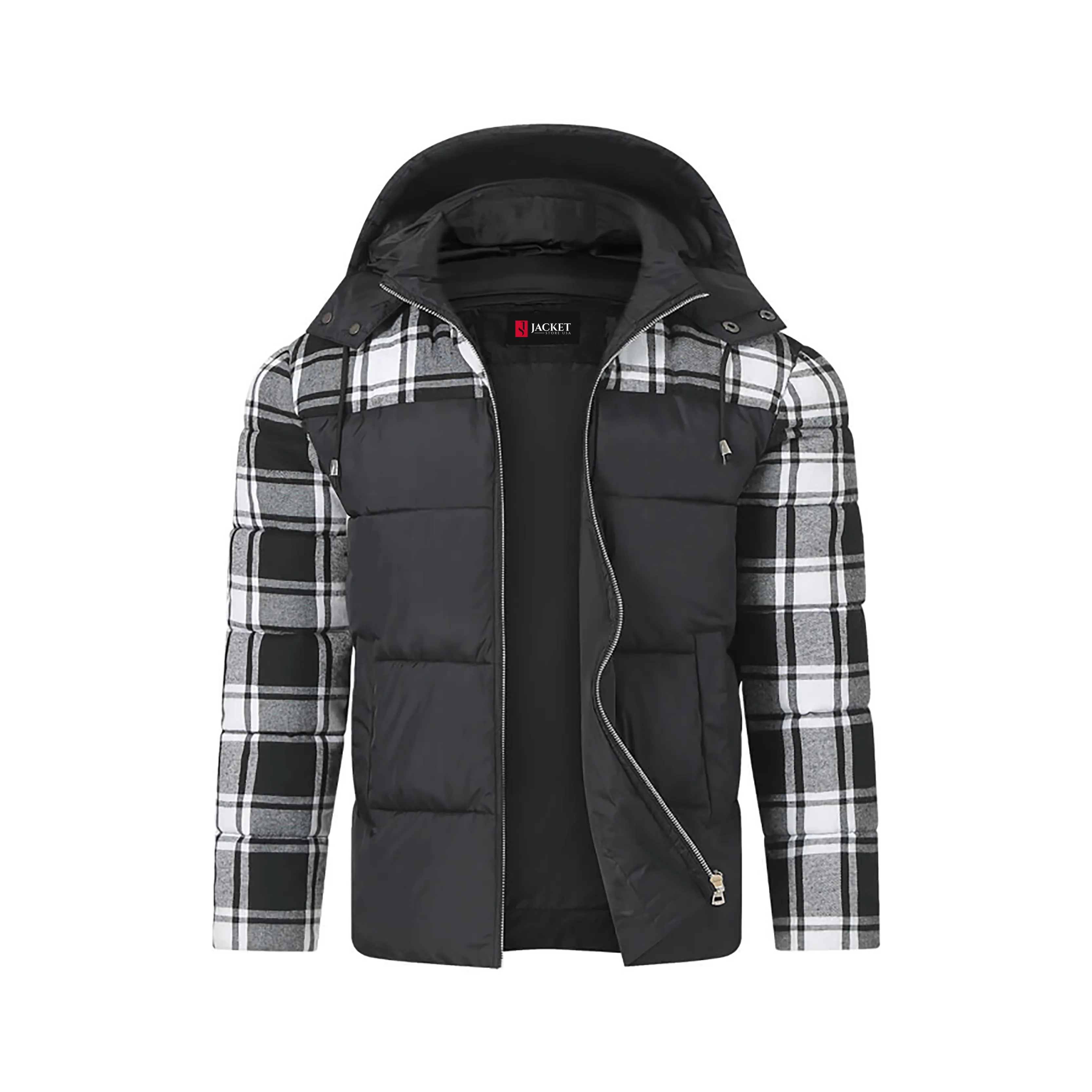 Men™s Plaid Puffer Jacket “ Insulated, Waterproof, Premium Polyester