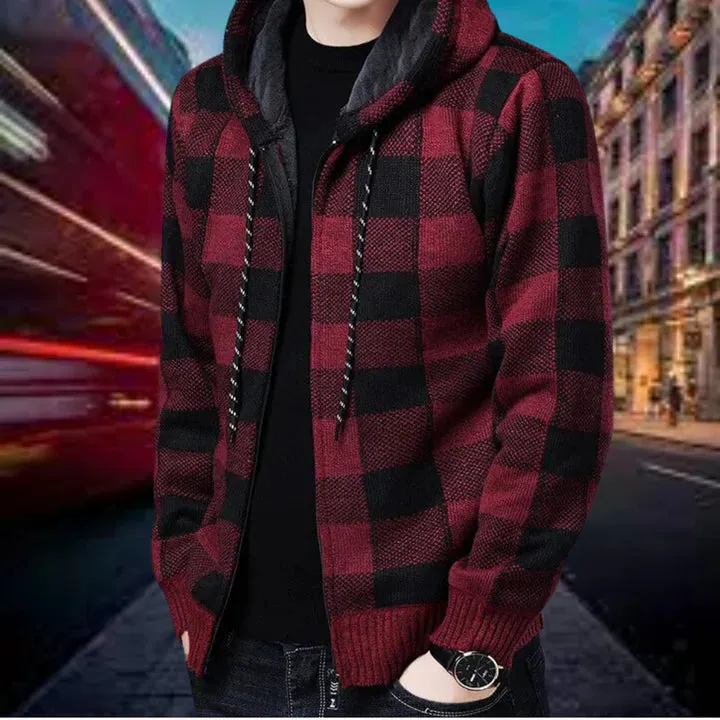 Men's Ubaldo Checked Hooded Cardigan - Premium Quality