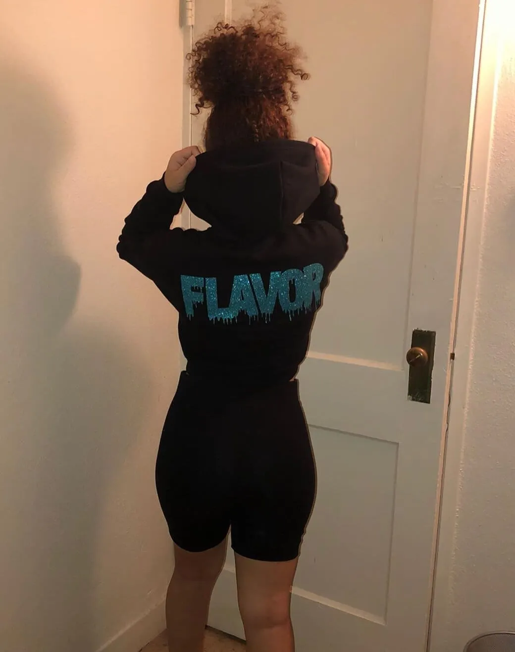 Mermaid Blue Glitter Flavor | Black Cropped Zip Up Jacket