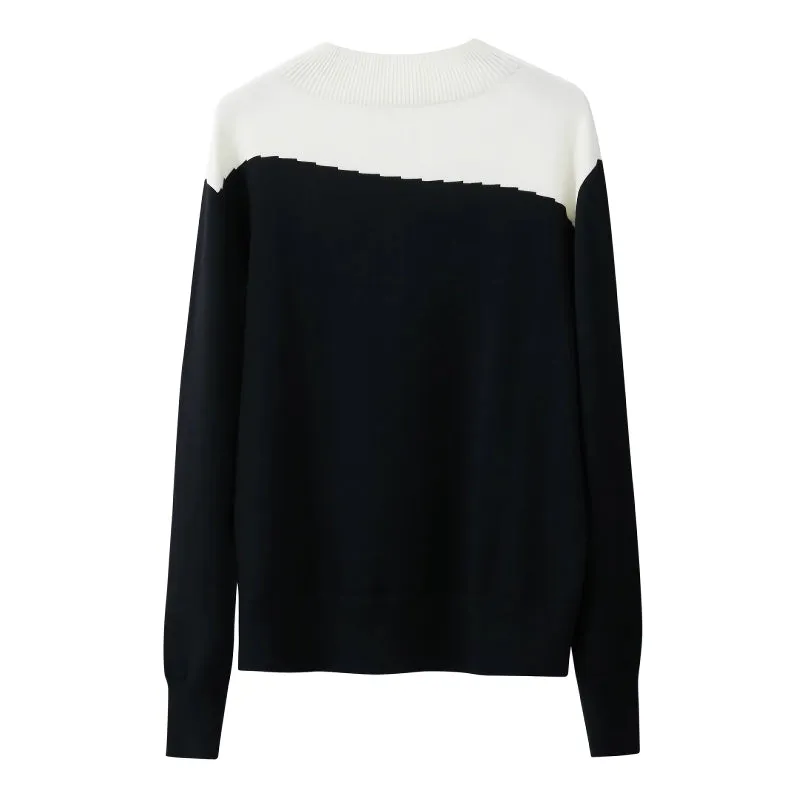 Mock Neck Crane Jacquard Loose Sweater