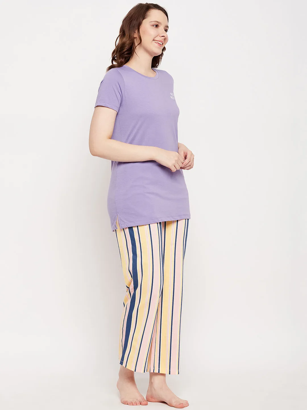 mSECRET Merchant Purple Striped Full Length  Nightsuit