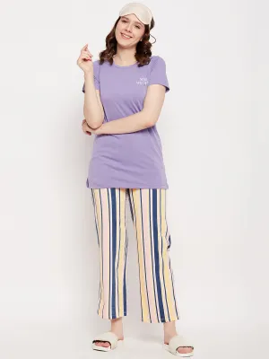 mSECRET Merchant Purple Striped Full Length  Nightsuit