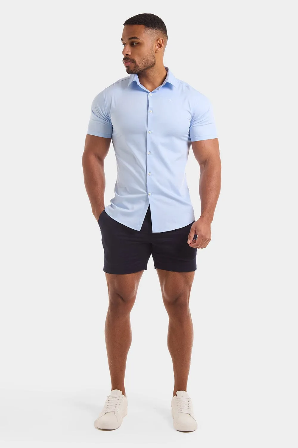 Muscle Fit Chino Shorts - Shorter Length in Navy