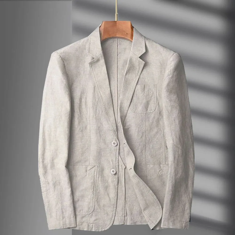 Navy Blue Linen Blazer Men Summer Casual Suit Single Jacket For Men Black Blazer Men 2023 New Casual Spring And Autumn Business