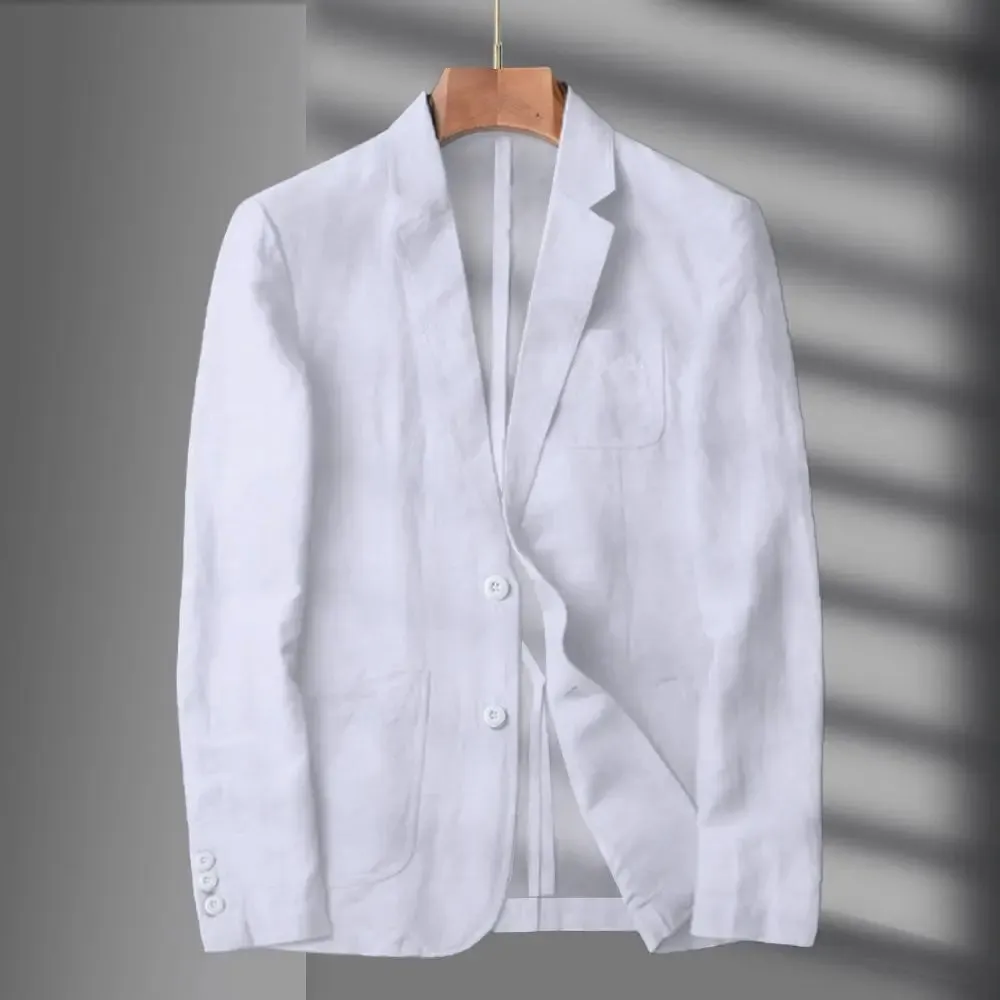 Navy Blue Linen Blazer Men Summer Casual Suit Single Jacket For Men Black Blazer Men 2023 New Casual Spring And Autumn Business