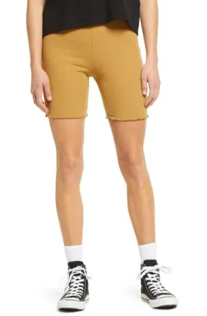 New Nordstrom BP. Ribbed Bike Shorts with scallop hem in Tan Dale, Sz S!
