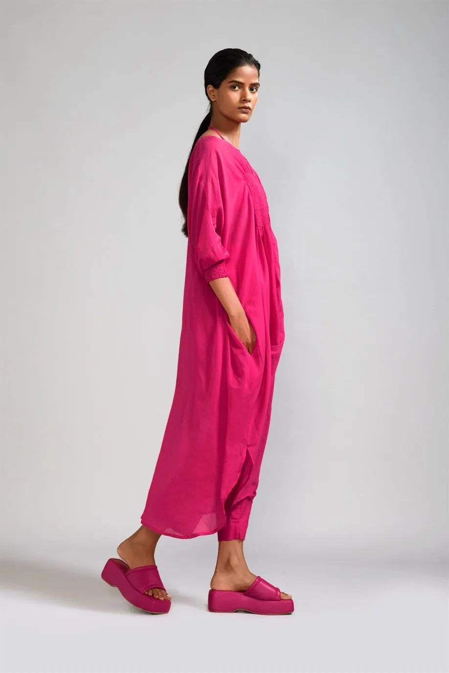 New Season Summer/Fall 24-Coord Set Smocked Cowl Tunic 3pcs Cotton Pink-MT Smoc Cowl Tunic Coord Set-KA ML Pink 3pcs-Fashion Edit Mati