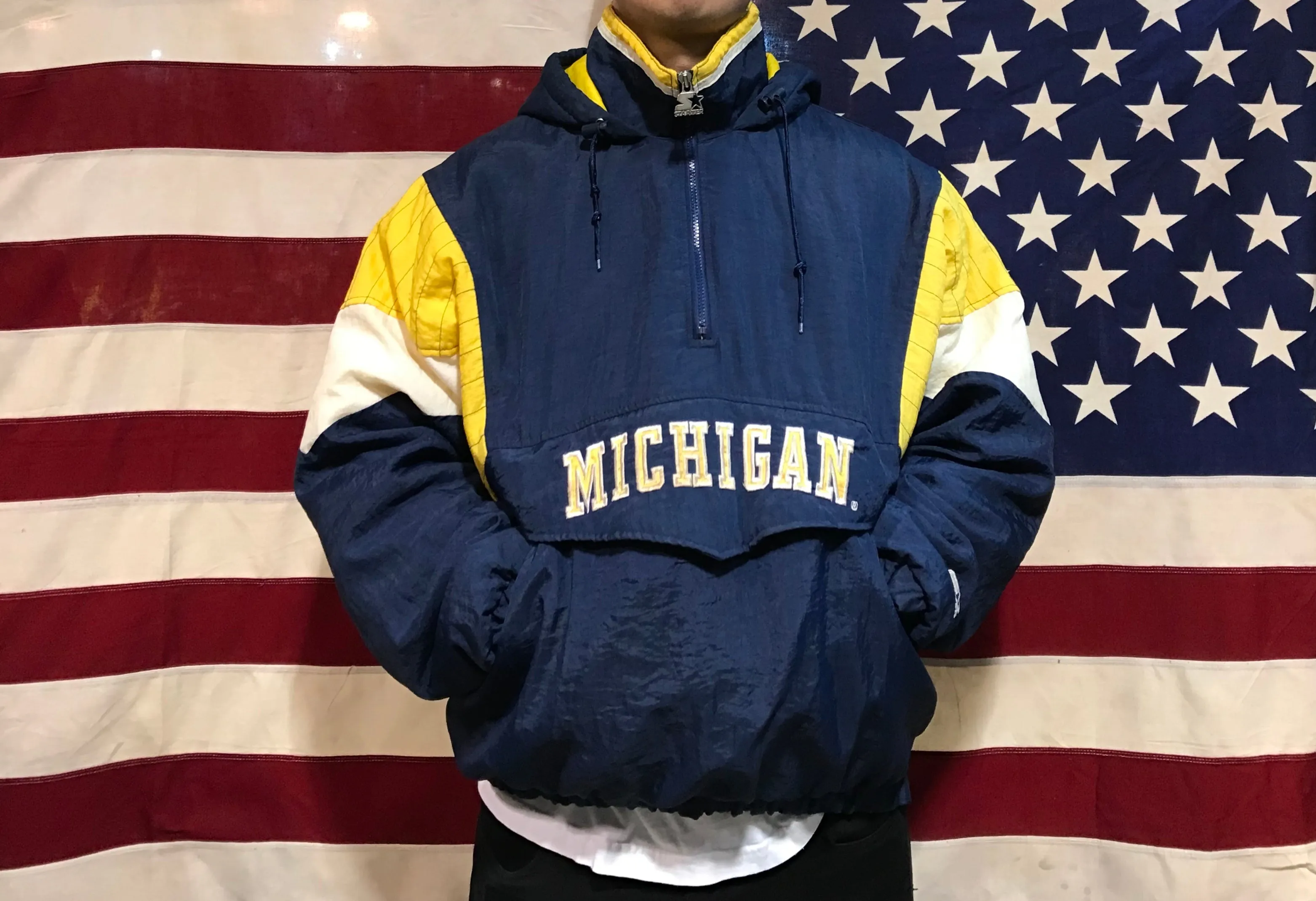NFL Michigan Wolverines Mens Hooded 90’s Nylon Vintage Starter Jacket