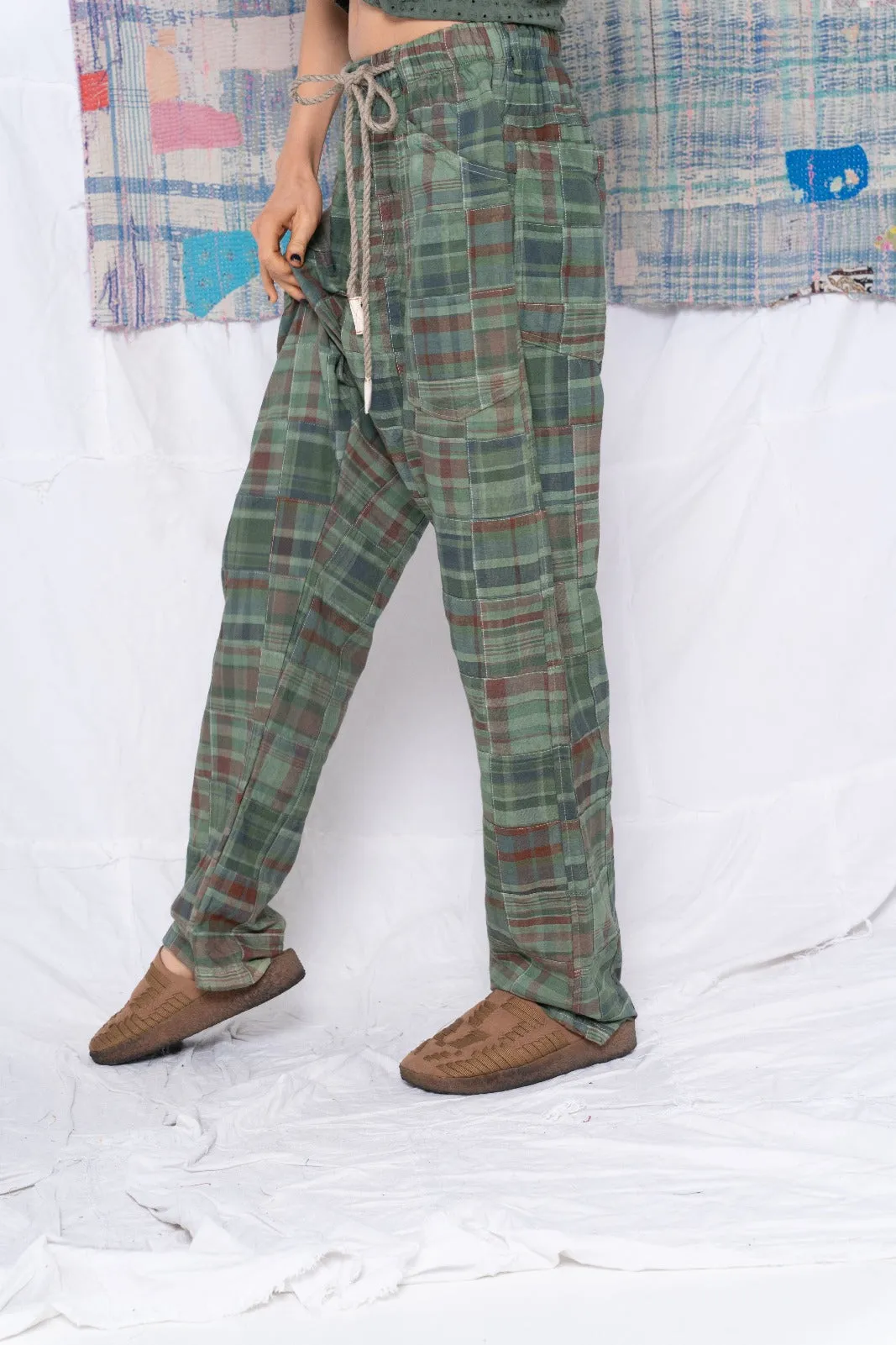 P38 Madras Patchwork Uneven Dye Military Green