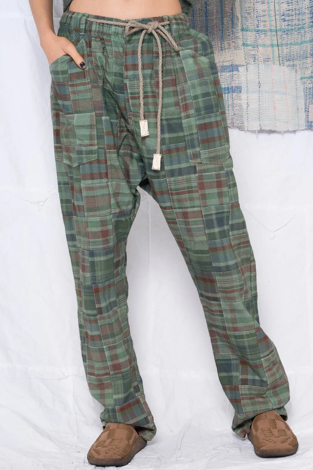 P38 Madras Patchwork Uneven Dye Military Green