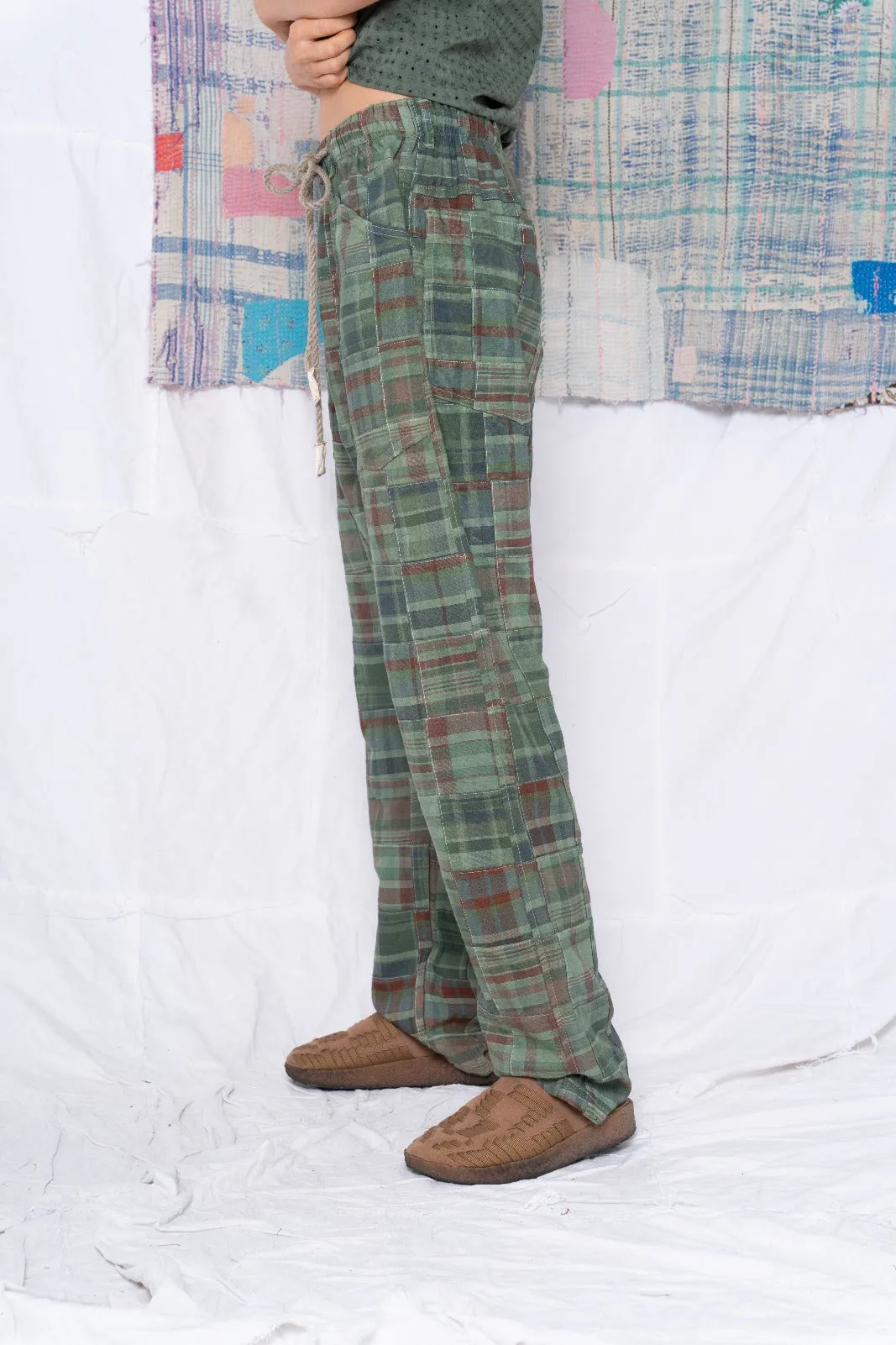 P38 Madras Patchwork Uneven Dye Military Green