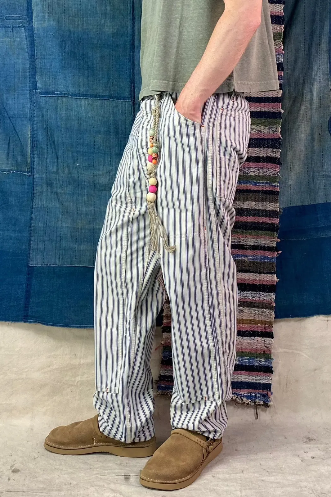 P71 Carpenter Japanese Herringbone Sunfaded Stripes Indigo