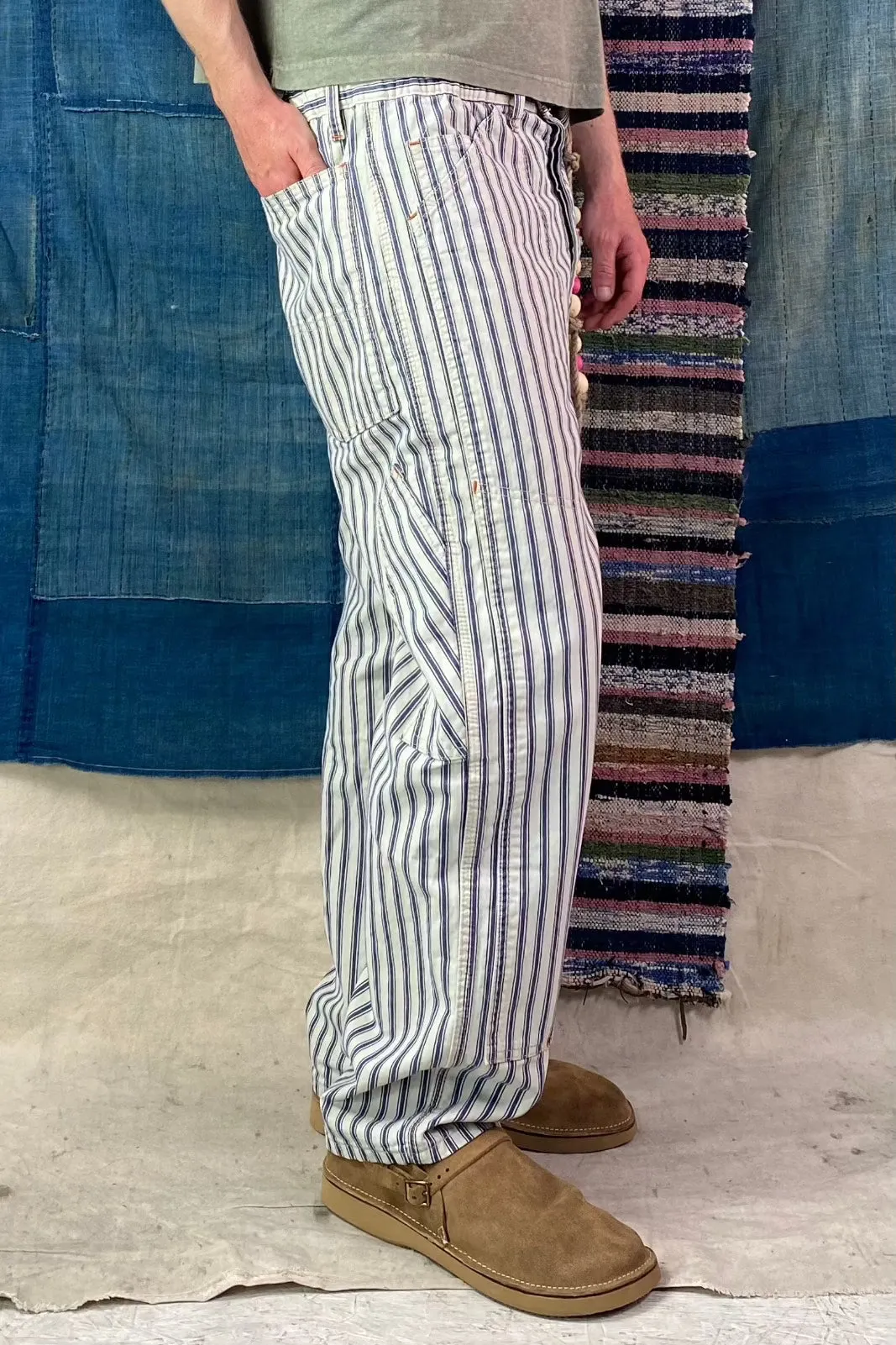 P71 Carpenter Japanese Herringbone Sunfaded Stripes Indigo
