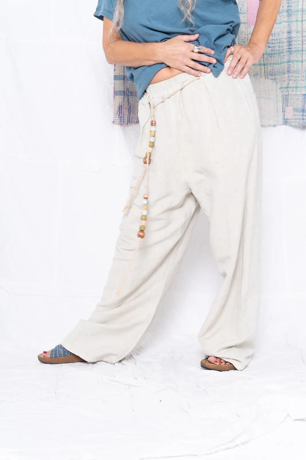 P73 Flare Pleated Wild Silk & Hemp Uneven Dye Sand Grey