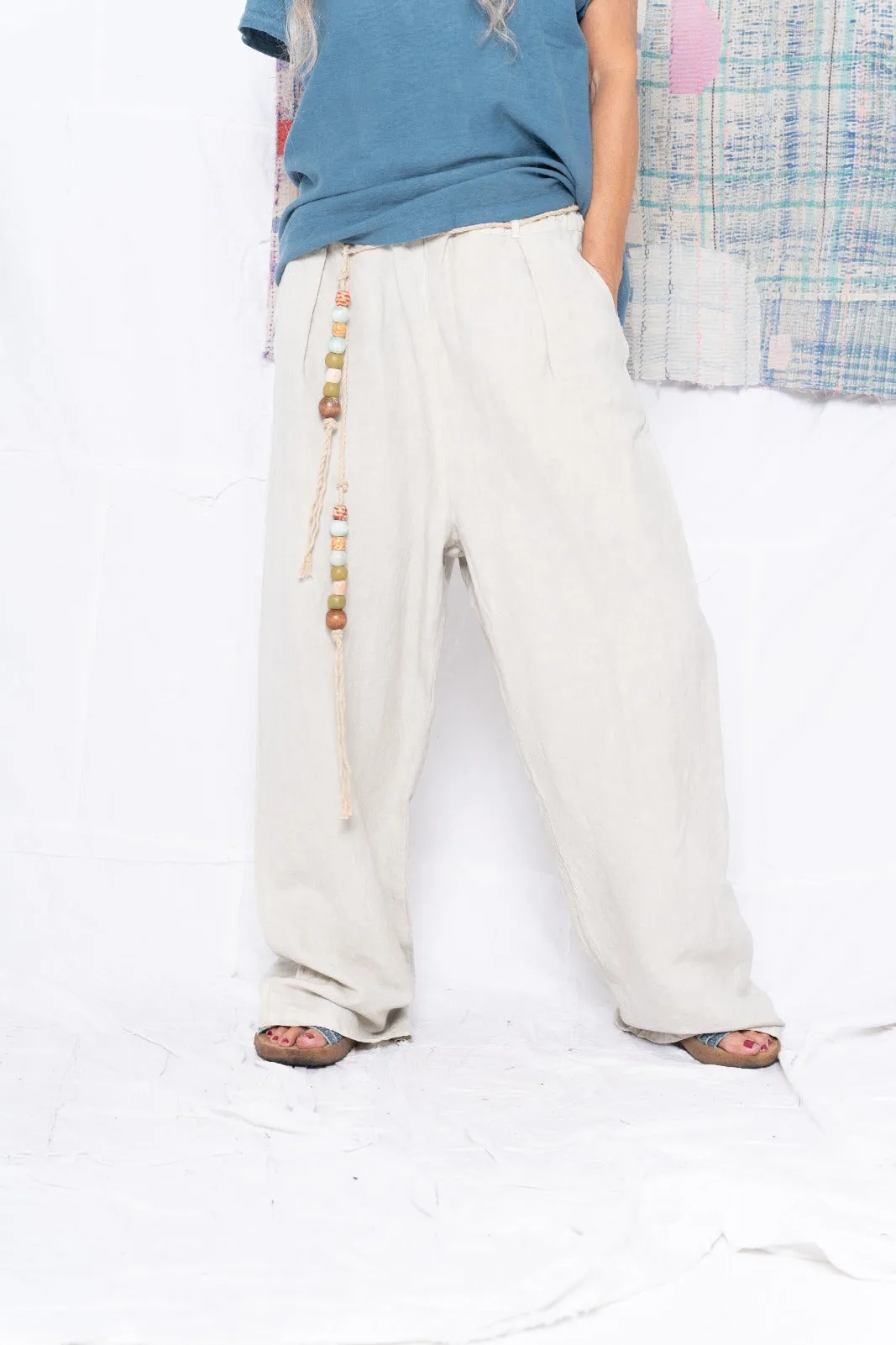 P73 Flare Pleated Wild Silk & Hemp Uneven Dye Sand Grey